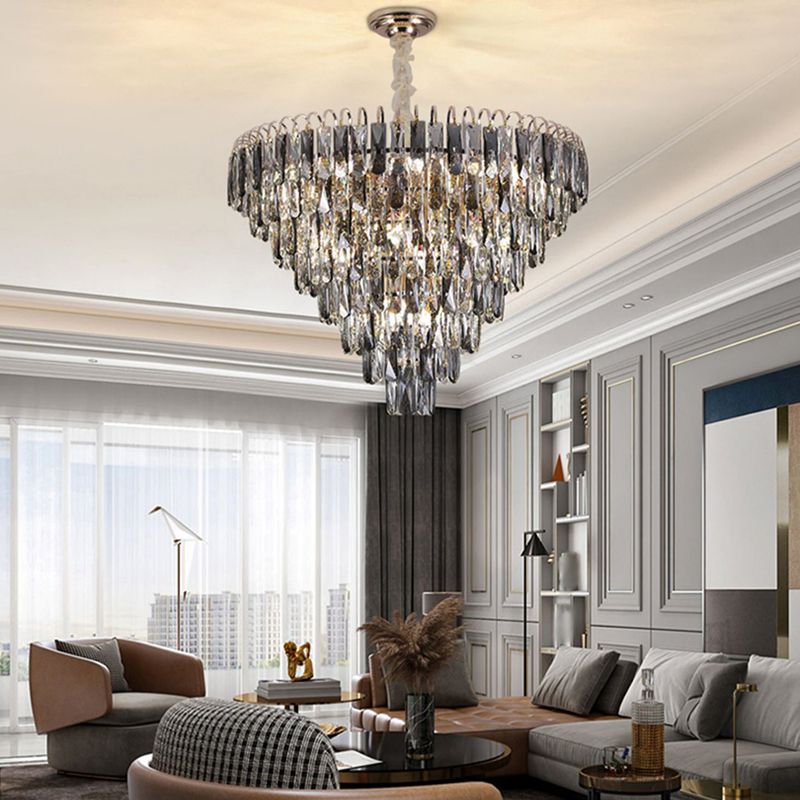 Moderne Stil Geometrieform Anhänger Kronleuchter Kristall Kronleuchter Lichter in Grau