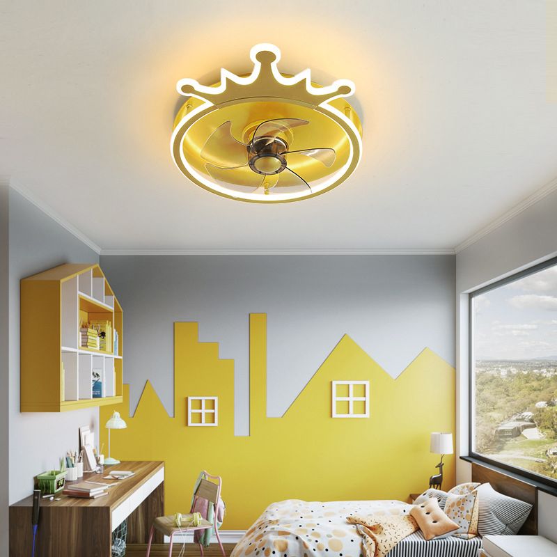 5-Blade LED Children Ceiling Fan Metallic Golden Fan with Light for Home