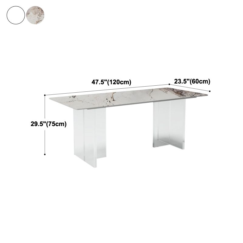 Modern Sintered Stone Dining Table Double Pedestal Table with Acrylic Base for Home