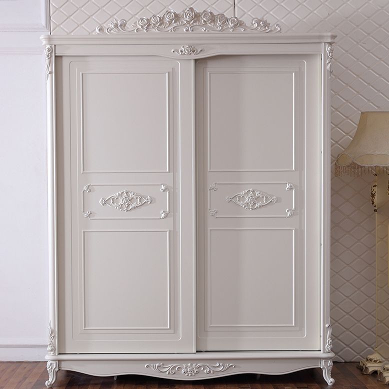 Traditional Wardrobe Armoire White Wooden Wardrobe Cabinet with Legs