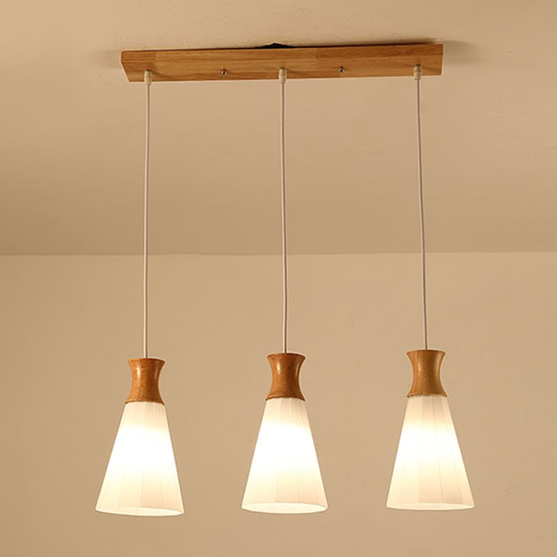Modern Artistic Geometric Pendant Light Wooden Indoor Hanging Lamp with White Glass Shade