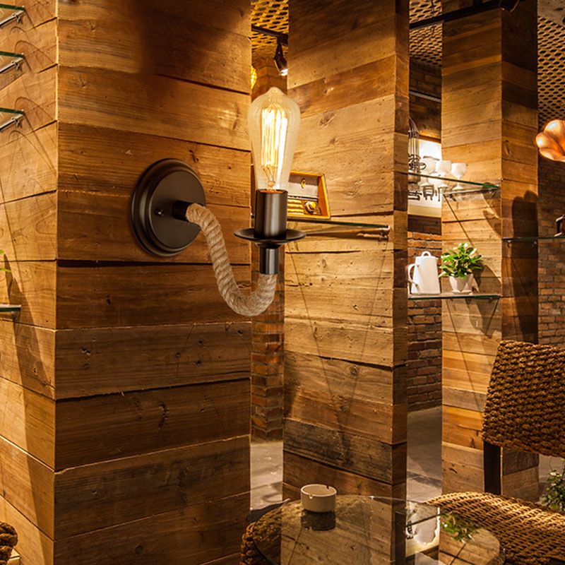 Schwarz exponierte Zwiebel Wandbeleuchtung Country Metal Eins Gang mit Seilpack