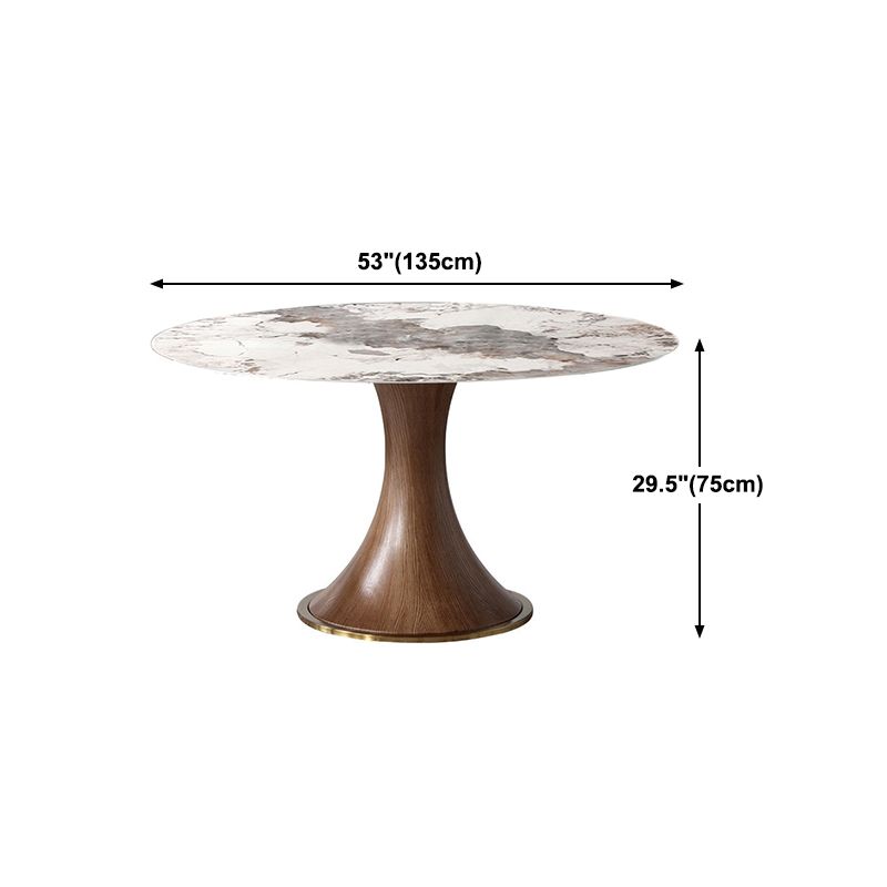 Round Sintered Stone Dining Table Modern White Furniture with Pedestal Base