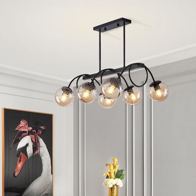 Modern Sphere Island Light Glass Dining Room Suspended Lighting Fixture in Black