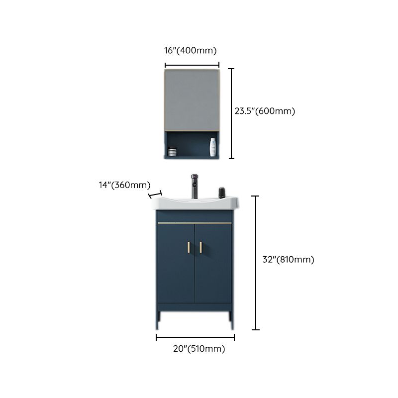 Blue Bath Vanity Hardware Glam Metal Freestanding Bathroom Vanity Set with Mirror