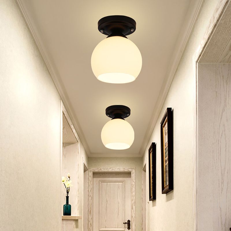 Glass Shade Semi Flush Mount Light Modern Aisle Semi Flush Mount Ceiling Lighting in Black