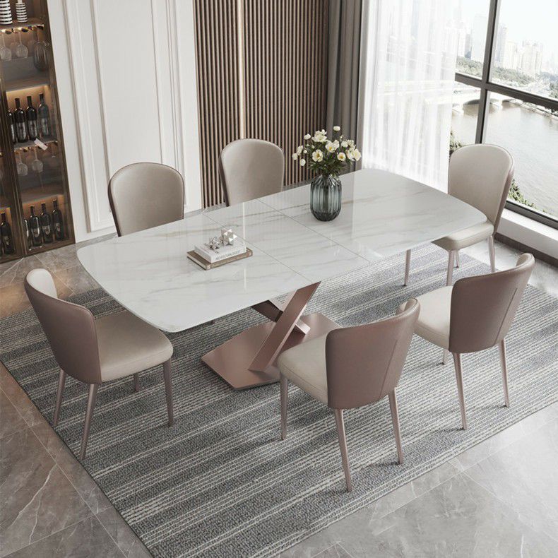 Nordic 1/2/5/6/7 Pieces Dining Set Sintered Stone Dining Table with Leather Chairs
