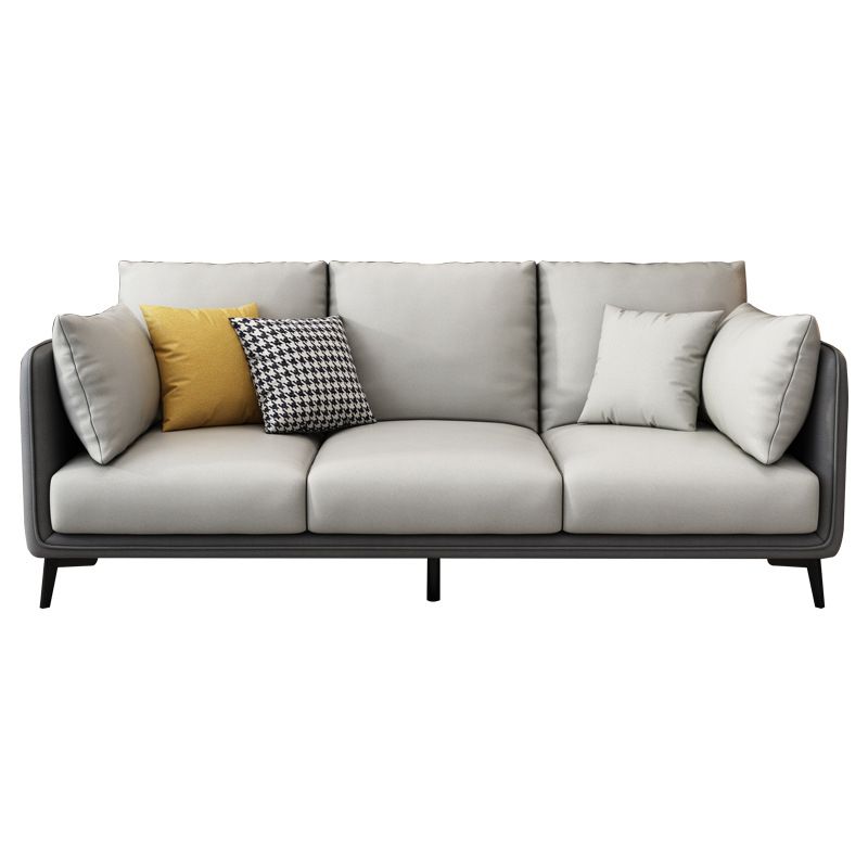 Faux Leather Settee Furniture Recessed Arm Standard Sofa with Pillows
