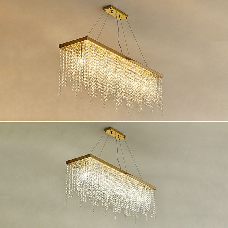 Rectangle Crystal Tassel Island Light Contemporary Style Lighting Fixture in Gold for Dining Room