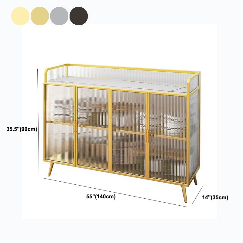 Modern Sideboard Metal Frame and Stone Top Sideboard with Glass Door for Kitchen