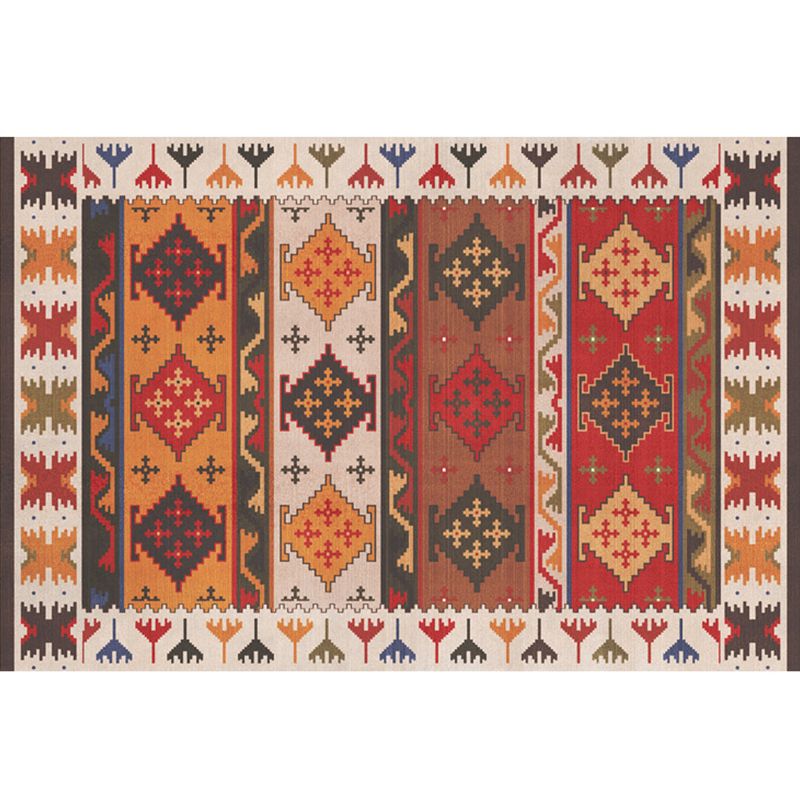 Red Southwestern Rug Polypropylene Geometric Pattern Area Carpet Non-Slip Backing Machine Washable Easy Care Indoor Rug for Parlor