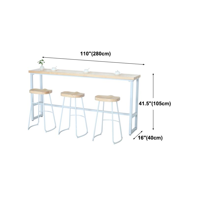 Modern Rectangle Bar Table Wood Bar Height Table with Iron Base in White, Only Table