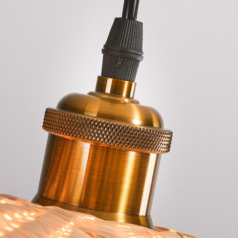 1-Light Beige Bamboo Suspended Lighting Fixture Chinese Pendant Light Kit