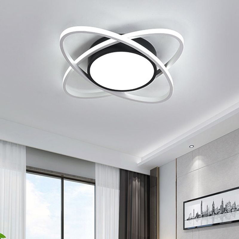Modernist Drum Flush Lighting Acrylic LED Bedroom Flush Mount Fixture in Black and White with Cross Ring, 20.5"/28" W