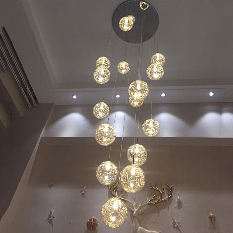 Modern Ball Pendant Clear Glass Multi Lights Hanging Ceiling Light for Spiral Stair