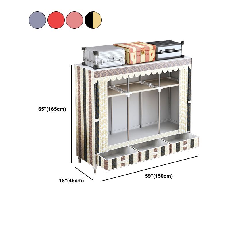 Modern Style Wardrobe Armoire Silver Steel Frame Wardrobe with Drawer