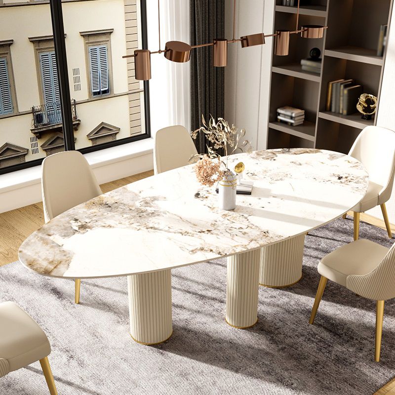 Metal Traditional Luxury Oval Indoor Table Sintered Stone Table with 3 Legs
