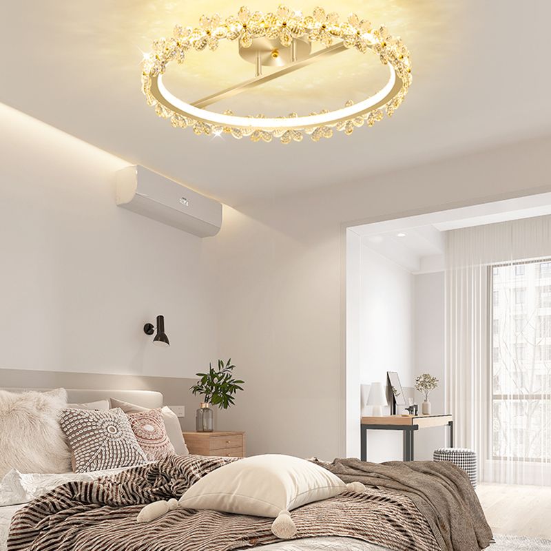LED Modern Crystal Flush Mount Circle Shape Ceiling Light with Acrylic Shade for Passage