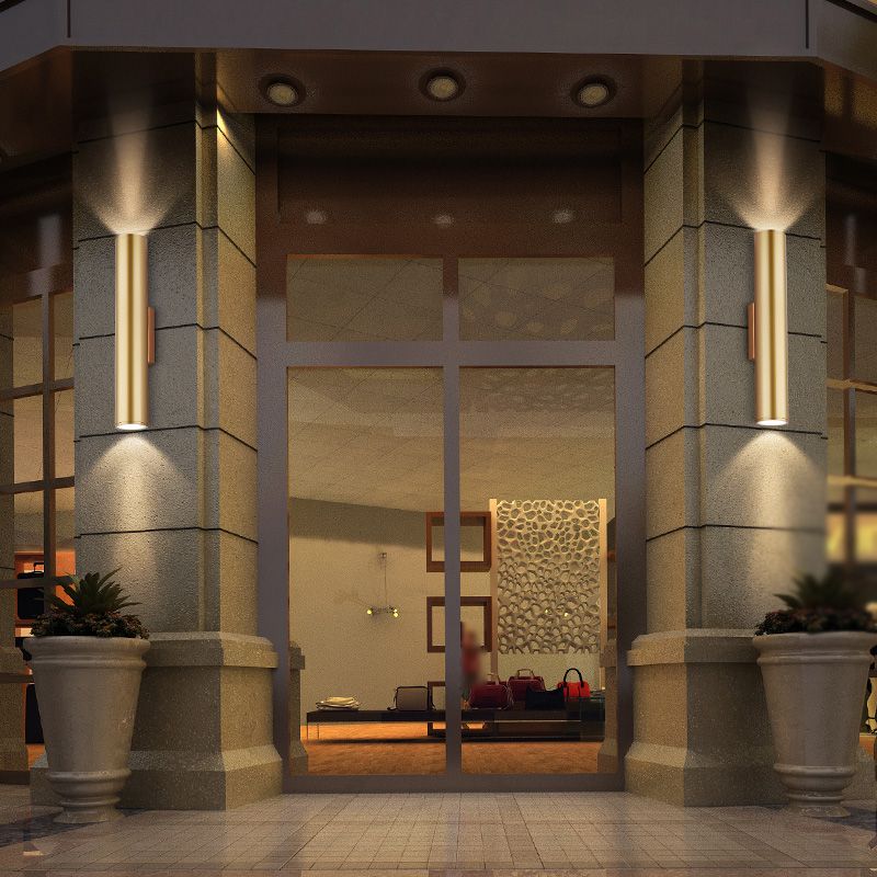 Cylinder Shape Wall Mount Lamp Modern Style Metal 2 Lights Sconce Lamp in Gold