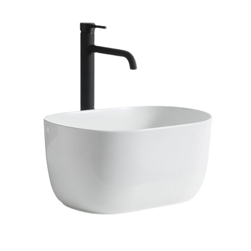 Modern Vessel Lavatory Sink Oval Porcelain with Pop-Up Drain Vessel Sink