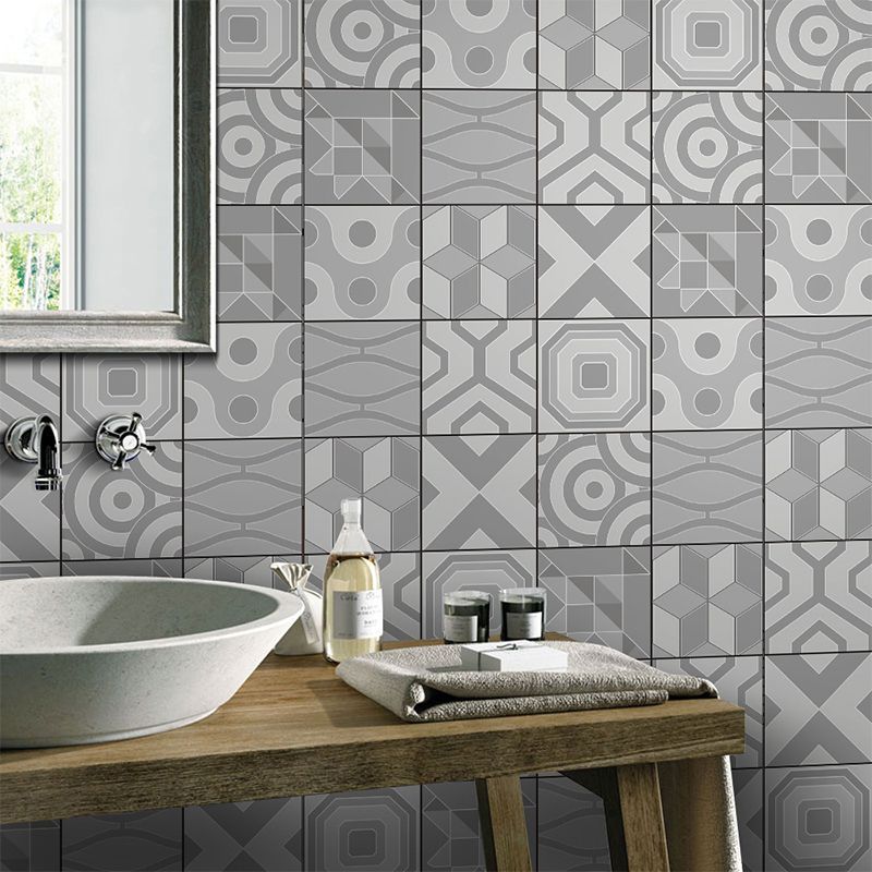 Modern Geometric Pattern Wallpaper Panels Grey Peel and Paste Wall Art for Washroom