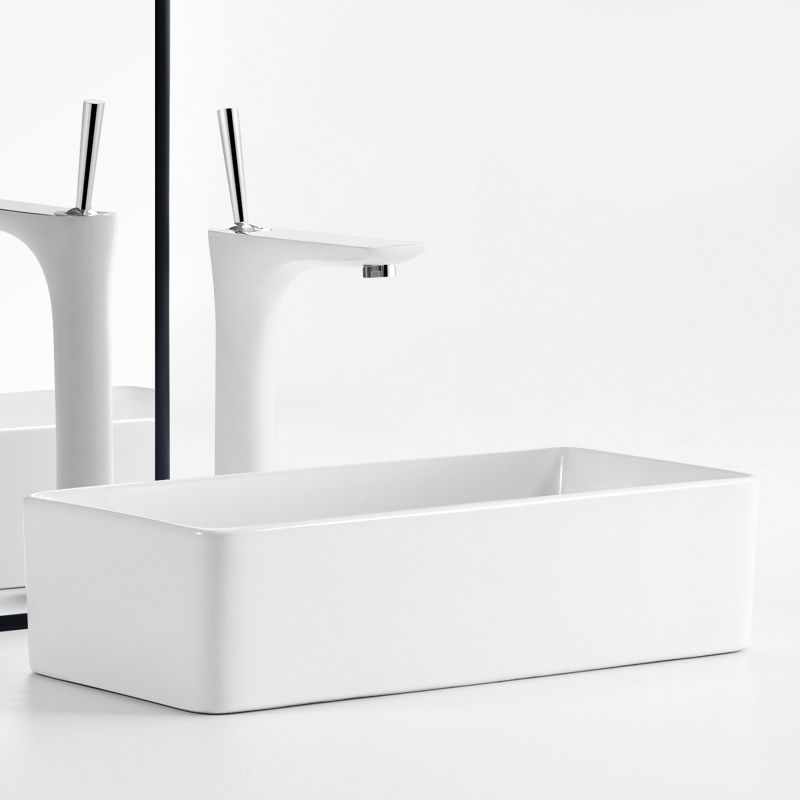 Modern Vessel Bathroom Sink Square Porcelain with Pop-Up Drain Wash Stand