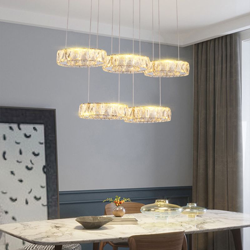 Crystal Circle Hanging Light Contemporary Kitchen Island Lighting for Dining Room
