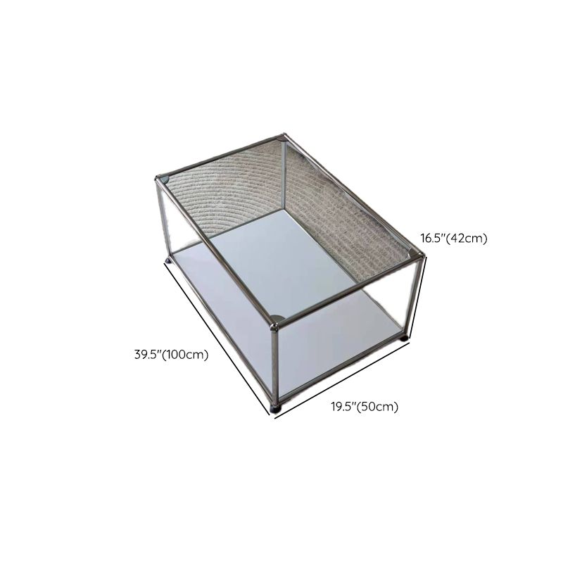 16.53"H Rectangle Glass Coffee Table Stainless Steel Frame Cocktail Table