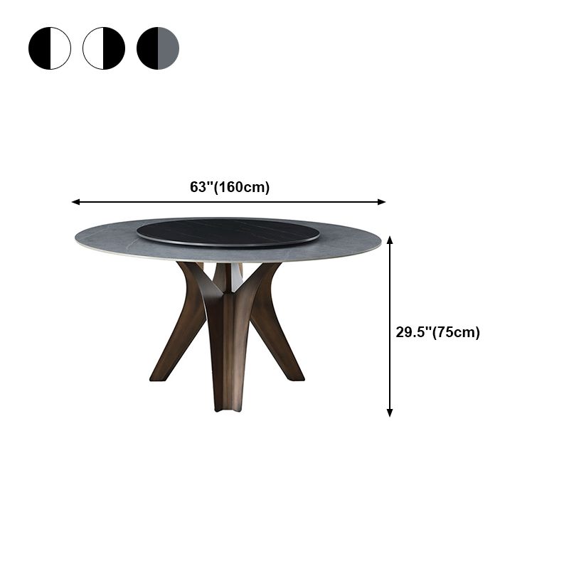 Black-white Round Stone Dining Table Modern Turntable Furniture with Pedestal Base
