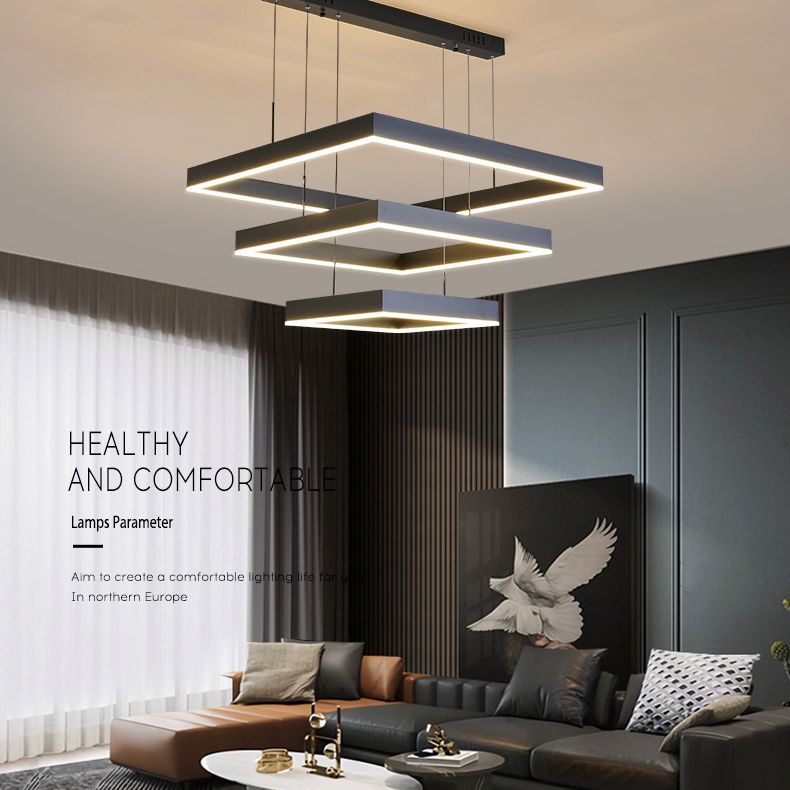 Moderne eenvoud kwadraat hanglager kroonluchter acrylhangende lamp voor woonkamer