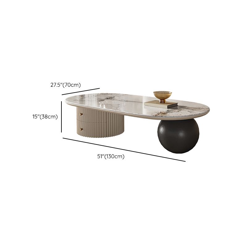 No Distressing Slate Coffee Table Oval Single Coffee Table with 2 Drawers