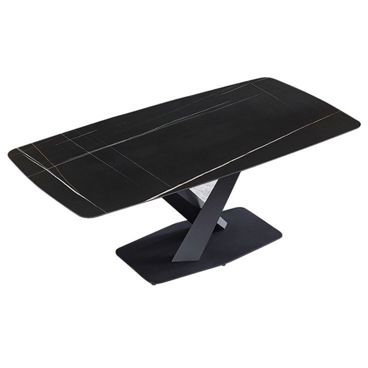 Table à manger rectangle de pierre noire noire table de cuisine industrielle avec base de piédestal