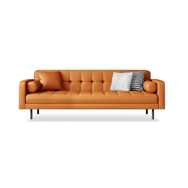 Glam Tufted Biscuit Back Standard Living Room Faux Leather Sofa