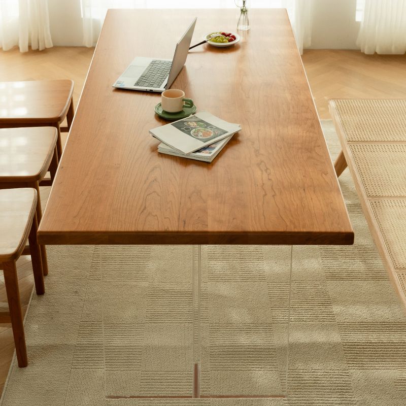 Modern Solid Wood Dining Table Natural Oak Rectangular Top with Double Pedestal