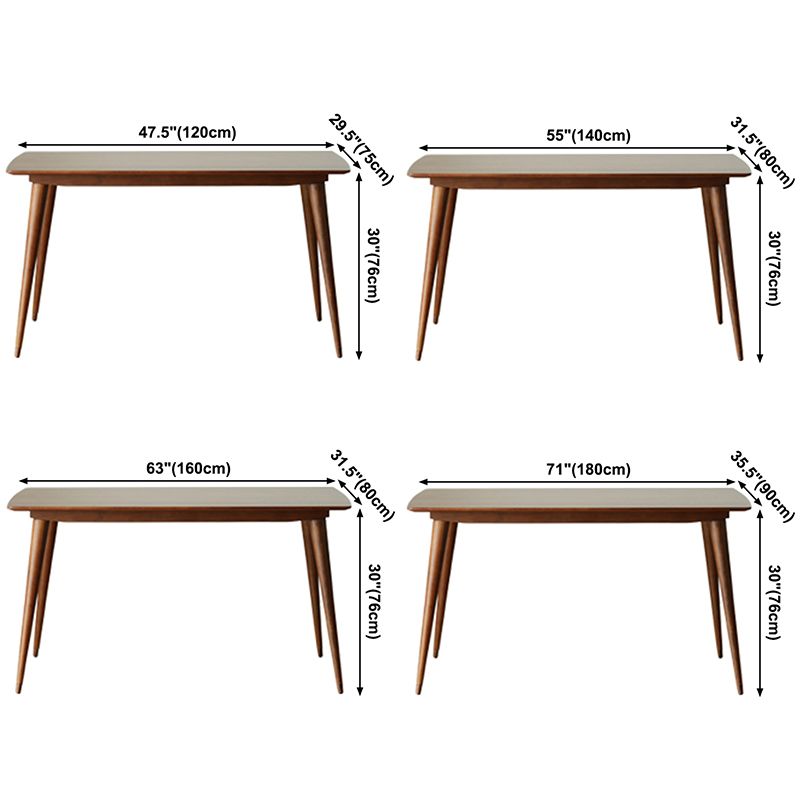 Rectangle Modern Style Dining Table Brown Tone Fixed Table with Solid Wood