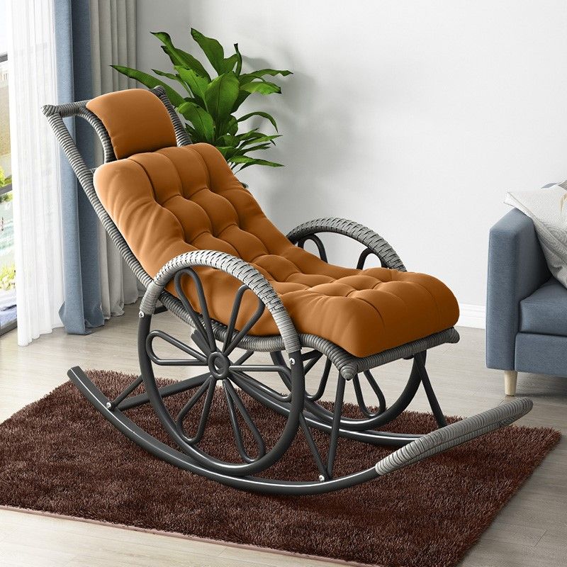 Modern Rocker Wicker Removable Cushions Tufted with Gray Frame Rocking Chair