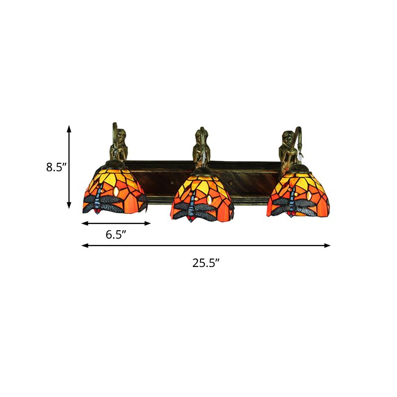 Dome Stained Glass Sconce Light Baroque 3 Heads Antique Bronze Wall Light Fixture