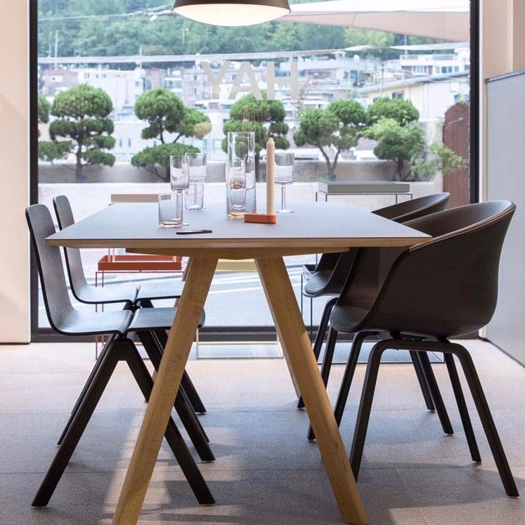 Rectangle Minimalist Dining Table Two-Color Fixed Table with Solid Wood