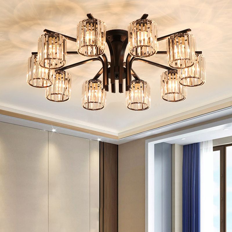 Contemporary Cylinder Flush Light Crystal Flush Mount Ceiling Fixture in Black