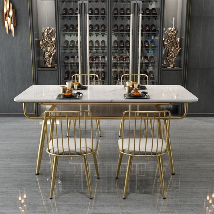 Traditional Luxury Dining Table Rectangle 4 Legs Dining Table with Gold Frame