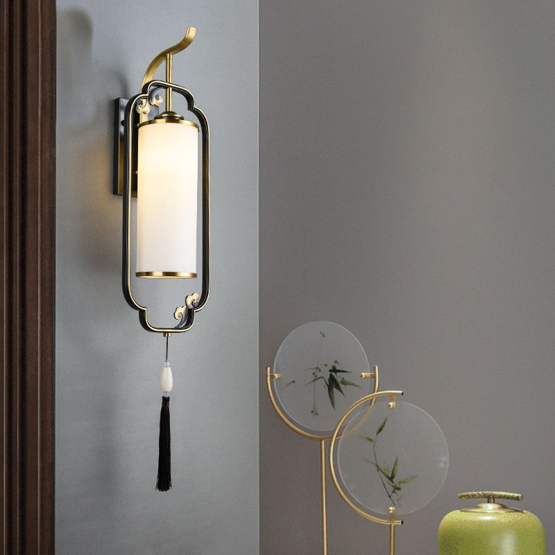 Modern Simple Wall Light Cylinder Shape Wall Lamp with Glass Shade for Living Room