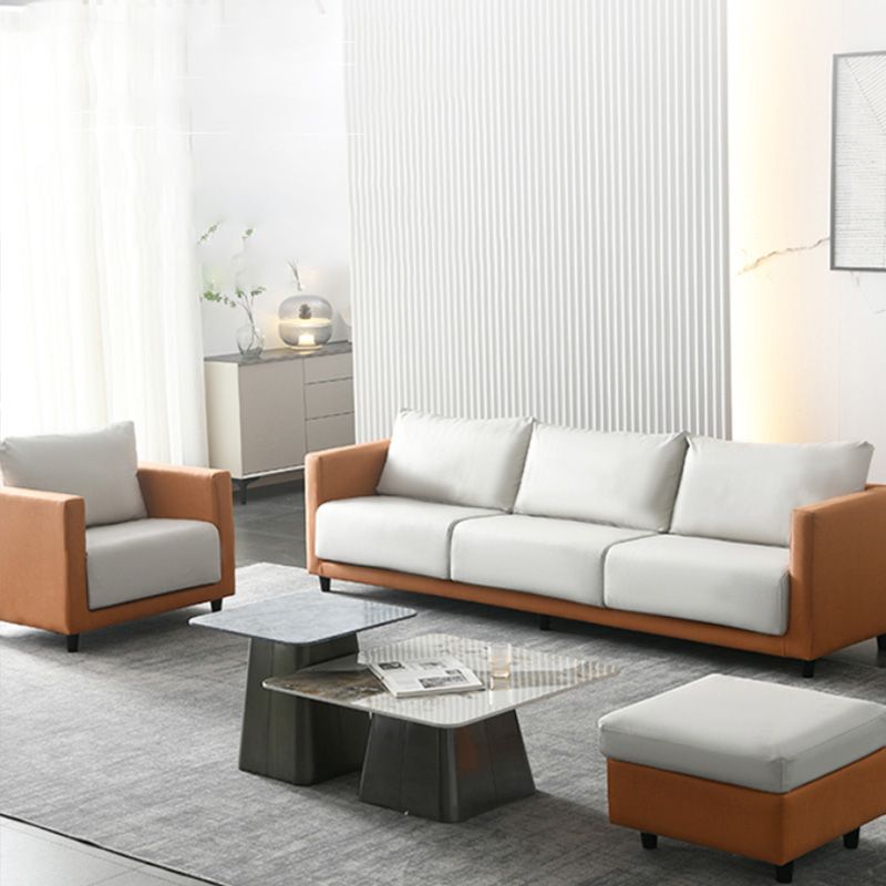 Mid-Century Modern Faux Leather Loose Back Seating Hair Pin Legs Sofa for Living Room