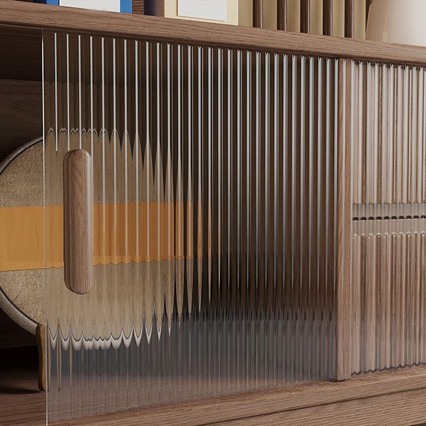 Rectangular Wood Cabinet, Mid-Century Modern Glass Paned Door Storage Cabinet