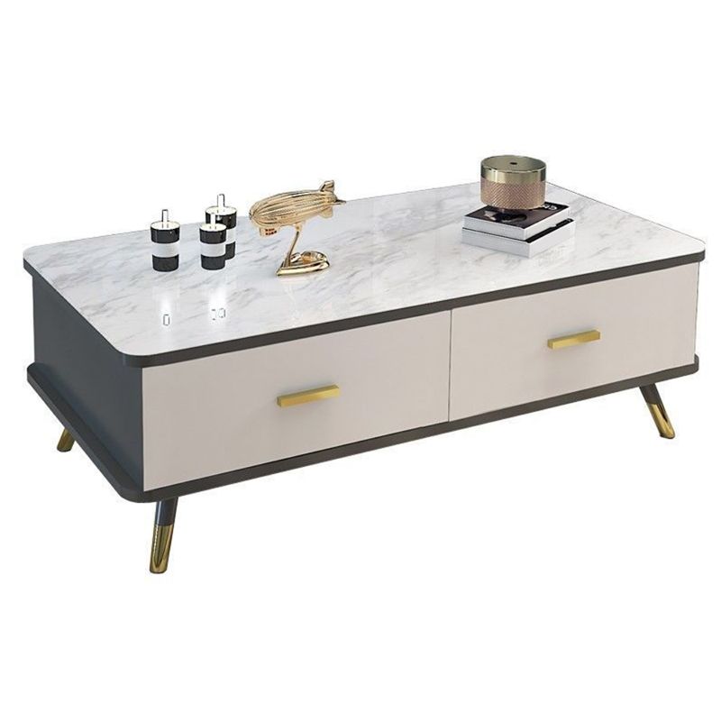 Contemporary Glass Top Coffee Table with 2 Drawers and 4 Legs