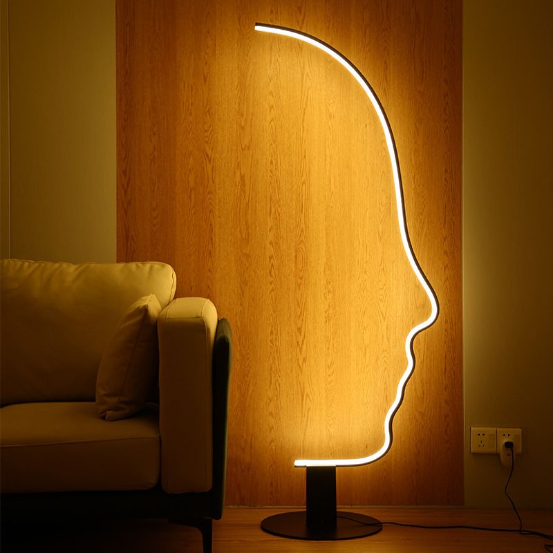 Lampada da tavolo a forma di viso Line Art Lampada da comodino minimalista in metallo a LED in nero