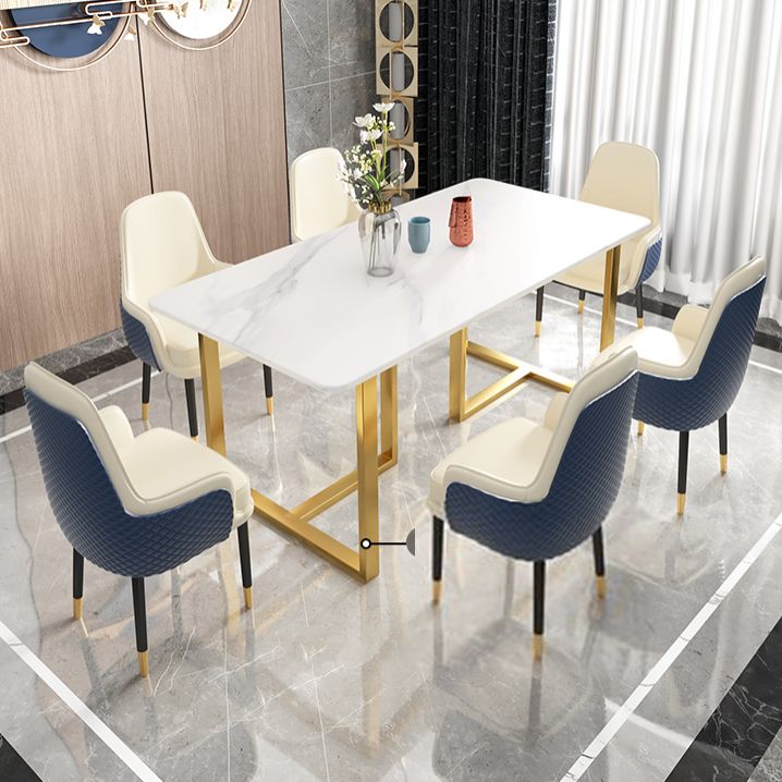 Glam Iron Dinette Set 1/2/5/7 Pieces Dining Table Set with Rectangle Sintered Stone Top