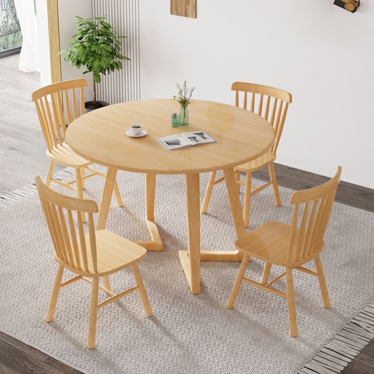 Modern Round Dining Table Rubberwood Solid Wood Dining Table with Sled Base
