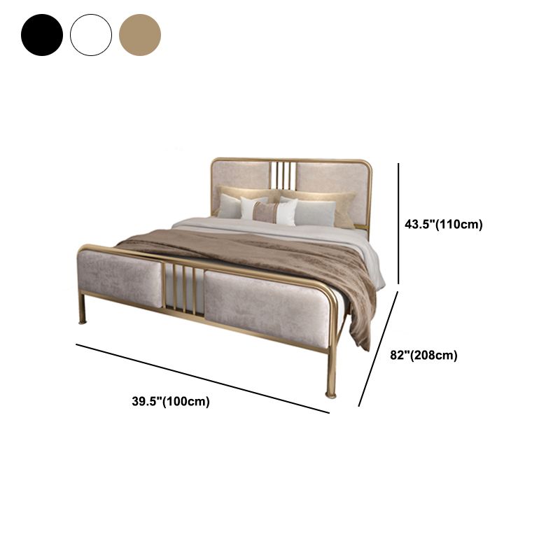 Glam Metallic Open-Frame Bed with Fabric Upholstered Headboard
