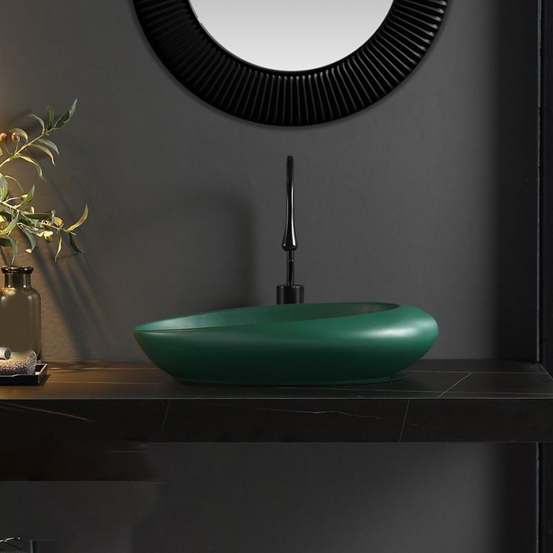 Modern Vessel Bathroom Sink Oval Porcelain with Faucet Vessel Sink