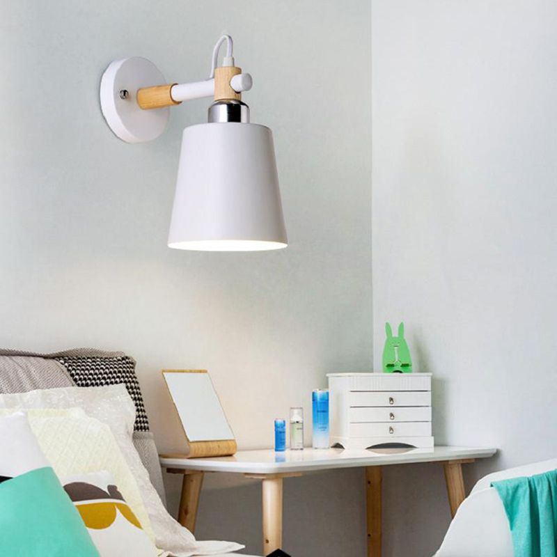 Modern Creative Single Wall Light Wooden Dome Macaron Wall Lamp with Wrought Iron Shade